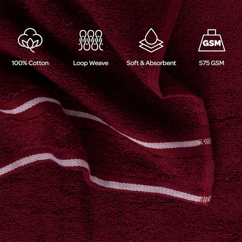 Lavish Home 8PC Bathroom Towels Set - 575GSM 100% Cotton Bathroom Essentials with 2 Bath Towels, 2 Hand Cloths, 2 Wash Cloths, and 2 Fingertip Fabric for Shower, Gym, Dorm and Spa (Burgundy) - Image 3